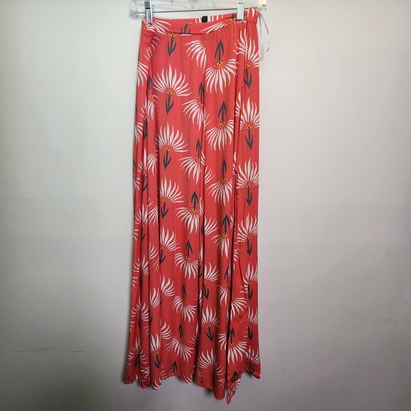Lulus Dresses & Skirts - Lulus Trancoso Coral Floral Print Maxi Skirt M Side Zip High Slits Elastic Waist